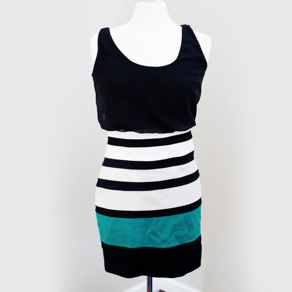 Express  Green Tan & Black Stripe Bodycon Dress